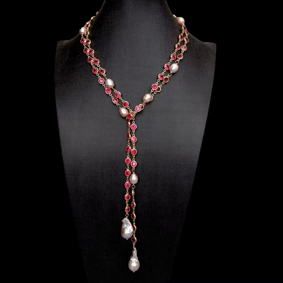 KAKAIBAGEMS Halskette, Zirkonia, Perle, lila, 124 cm - Bild 3