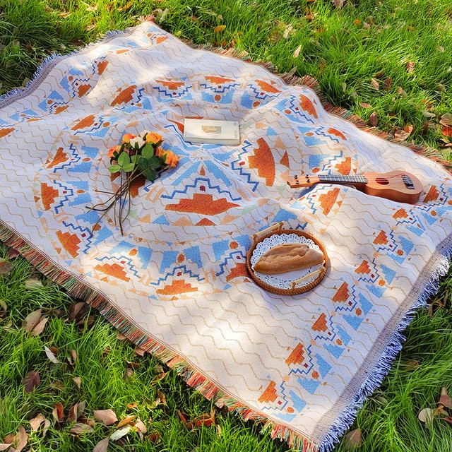 Bohemian Geometrie Picknickdecke mit Quasten in Multicolour, runde Outdoor-Matte im Ins-Stil für Camping und Garten, Durchmesser: 150 cm - Bild 1