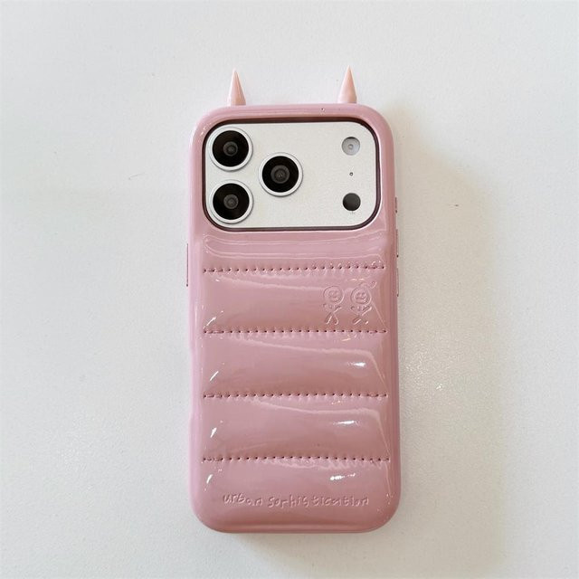 Market-5 Handyhülle mit 3D Teufelshörnern aus PU-Leder für iPhone 16 15 14 Pro Max 13 in Rosa Weiß - Bild 1