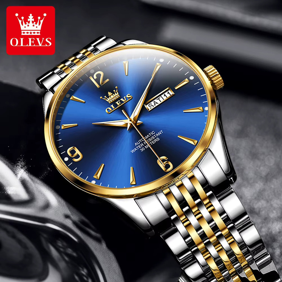OLEVS Armbanduhr Automatik, Edelstahl, Bicolor, Dual-Kalender, Herren - Bild 2