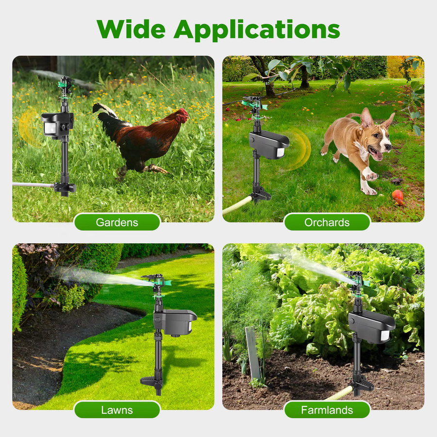 Bymaocar Solarbetriebener Bewegungsaktivierter Sprinkler mit Infrarotsensor zur Tierabwehr in Schwarz, 120 Grad Erkennungsbereich und bis zu 32 m Reichweite für Garten und Rasen - Bild 4