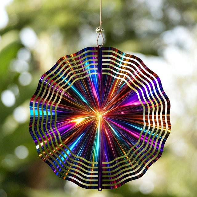 CIFBUY 3D Mandala Windspiel aus Metall in Multicolour als geometrische Windmühle für den Garten und die Außendekoration - Bild 1