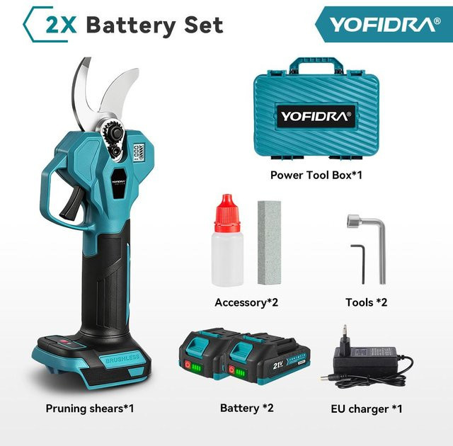 YOFIDRA Bürstenlose elektrische Astschere kabellos mit 2 Gängen für Makita LXT Akku, Blau, 32 mm Schnittkapazität - Bild 1