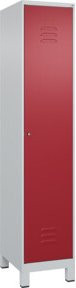 C+P Spind Classic PLUS Garderobenschrank mit 1 Abteil, Füße, Zylinderschloss, 4 Garderobenhaken und mittiger Trennwand, Grau/Rot, H x B x T: 195 x 40 x 50 cm - Bild 1
