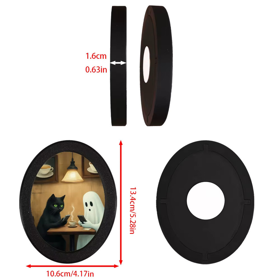 Ovales dekoratives Wandornament Black Cat & Ghost in Schwarz und Multicolour im gotischen Halloween-Stil - Bild 4