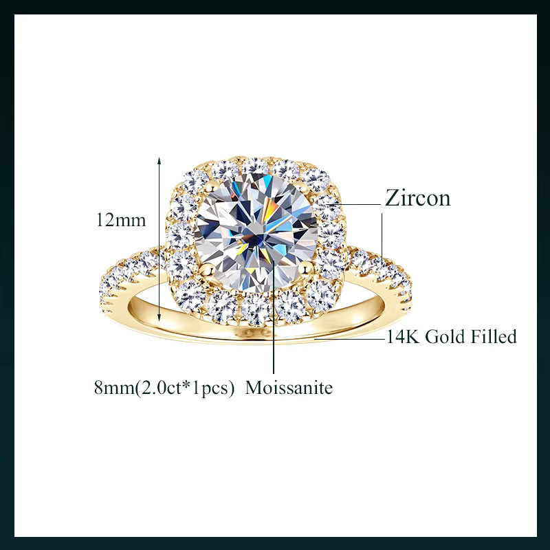 OXTAO Moissanit-Halo-Ring, 14 Karat Gold gefüllt, Damen - Bild 2
