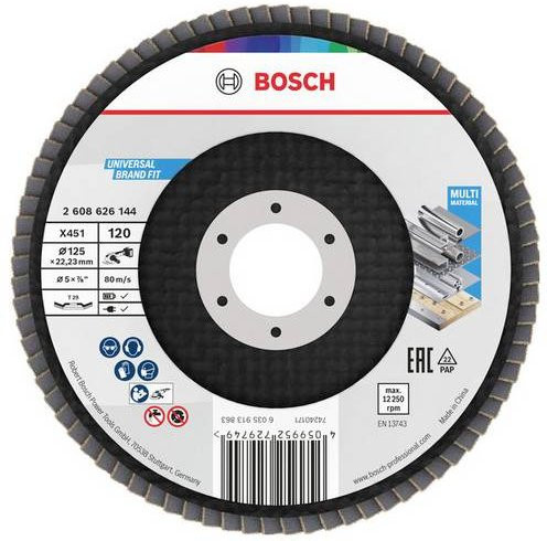 Bosch Fächerschleifscheibe für Metall, Durchmesser: 125 mm, Körnung: 120, Mehrfarbig - Bild 1