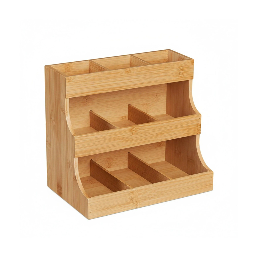 Relaxdays Tee Organizer aus Bambus in Natur mit 9 Fächern, B: 24 cm, T: 27 cm, H: 17,5 cm - Bild 2