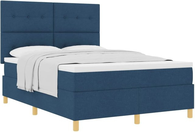 vidaXL Boxspringbett mit Matratze und Kopfteil in Blau, B/T/H: 140 x 200 x 280 cm - Bild 1