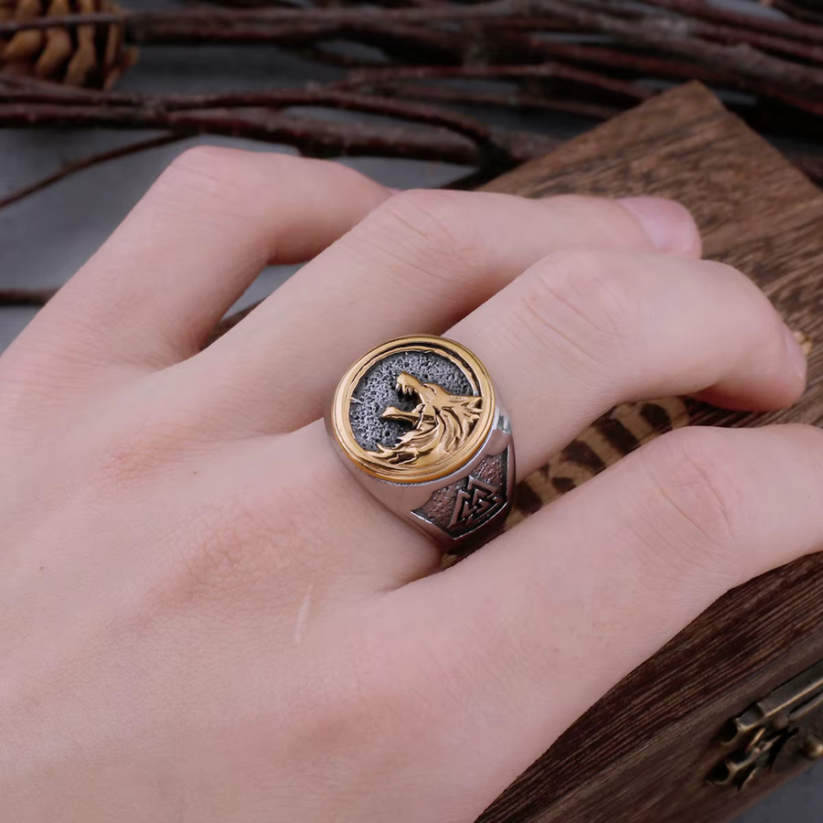 Ring Wolf Kopf Odin Rune, Edelstahl, Herren - Bild 3