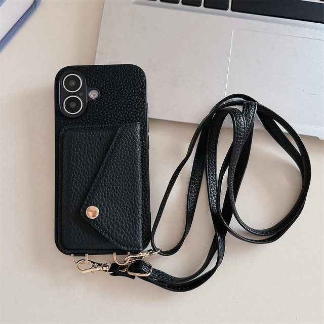 Lederhülle mit Umhängeband und Kartenfach für Apple iPhone Modelle in Schwarz und Multicolour - Bild 1