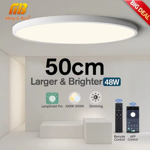 MING&BEN Smart LED Deckenleuchte in Weiß, dimmbar per App oder Fernbedienung, Durchmesser: 50 cm - Bild 1