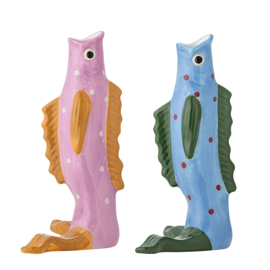 Bloomingville Vasen-Set Mako aus Steingut in Blau, Pink und Multicolour mit Punktmuster, Höhe: 19,0 cm, Breite: 11,5 cm, Tiefe: 7,5 cm - Bild 1