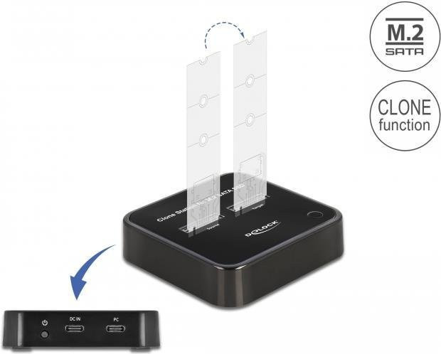 Delock USB-C Festplatten-Dockingstation mit Clone-Funktion für M.2 SATA SSDs, Schwarz - Bild 2