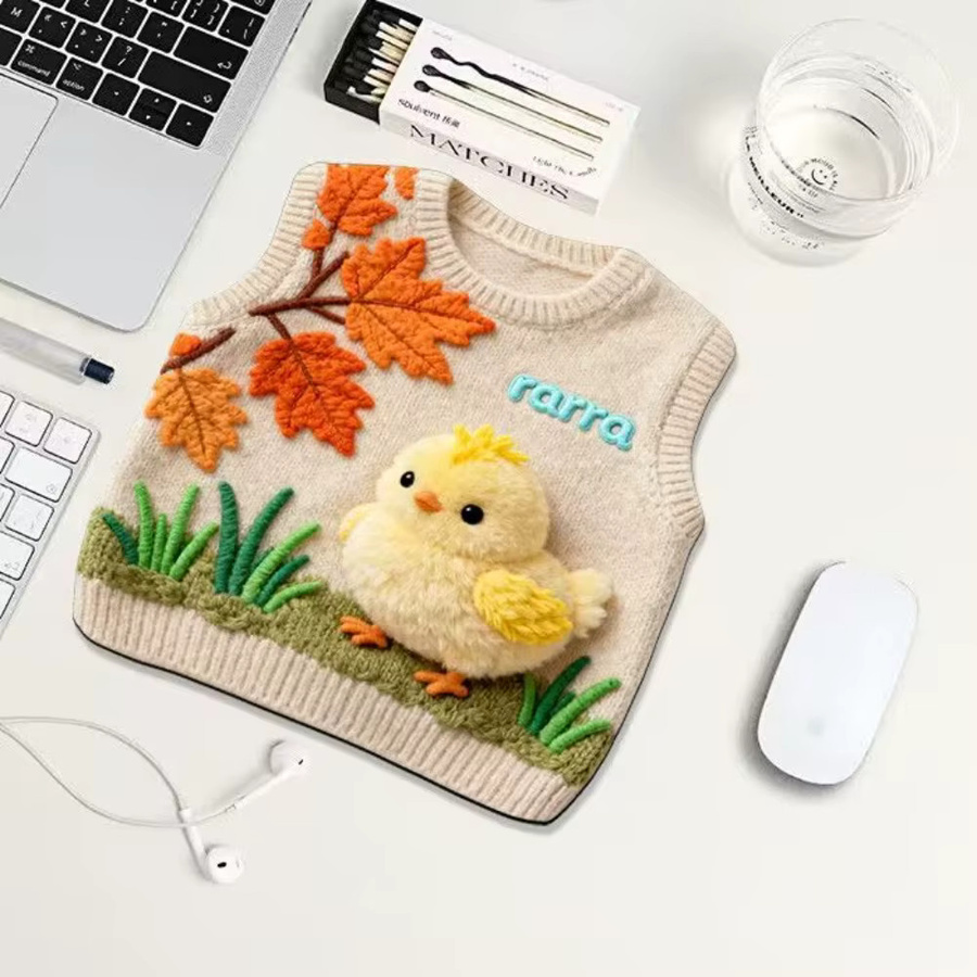 Mairuige 3D-Mauspad mit Hühner-Cartoon-Motiv und Pullover-Muster in Braun und Multicolour - Bild 1