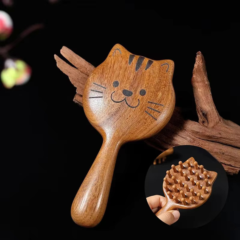 Massagebürste aus Sandelholz, Katzenform, Unisex - Bild 2