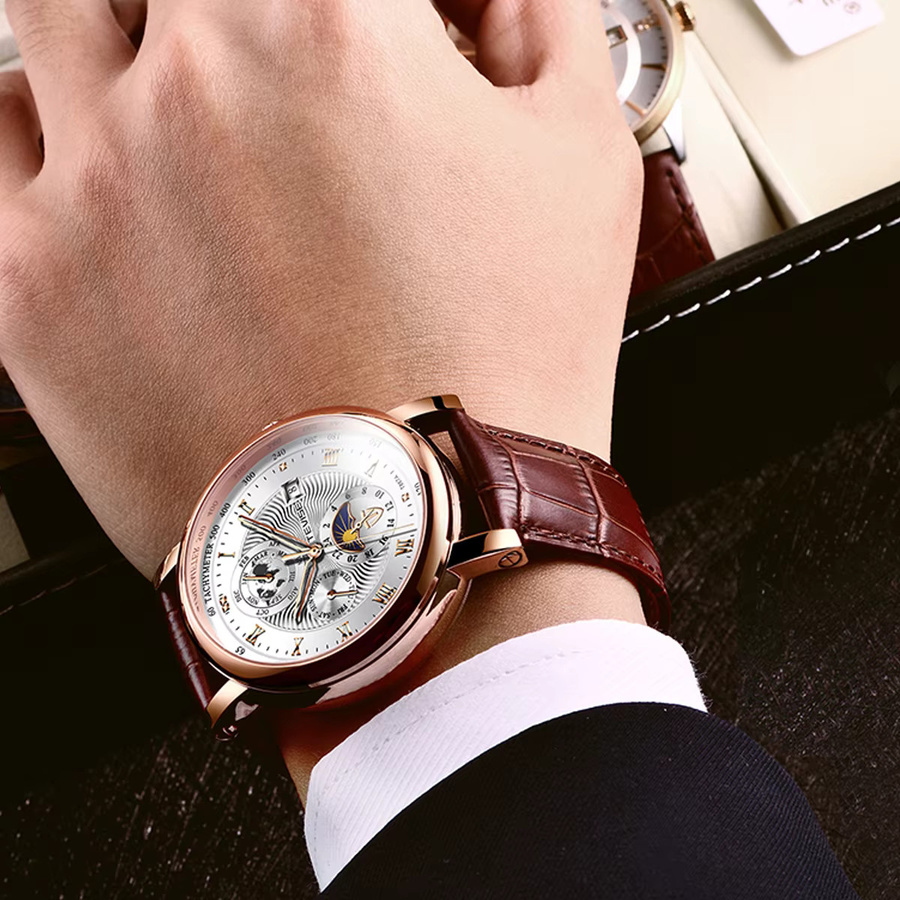 LIGE Chronograph, Quarz, Leder, Edelstahl, Datum, Herren - Bild 5
