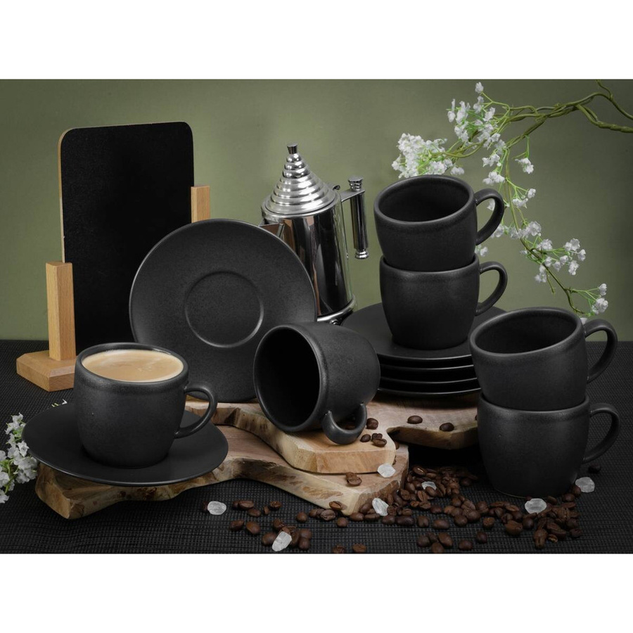 CreaTable Cappuccinotassen-Set Soft Touch aus Steinzeug in Schwarz, 12-teilig - Bild 2