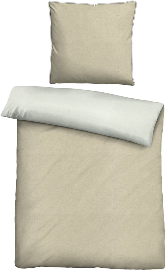 Biberna Bettwäsche aus Baumwolle in Flannelette, beige und grau, modern und bügelfrei, mit Kissenbezug 40 x 60 cm - Bild 1