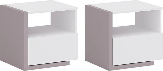 Nachttisch Napoli Vente-unique in Weiß und Taupe im skandinavischen Design, Breite: 46,4 cm - Bild 1