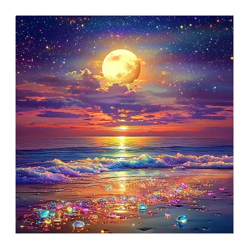 Huacan 5D-Diamantgemälde zum Selbermachen Meer und Mond Landschaft Mosaik Set in Multicolour B/H: 20 x 20 cm - Bild 4