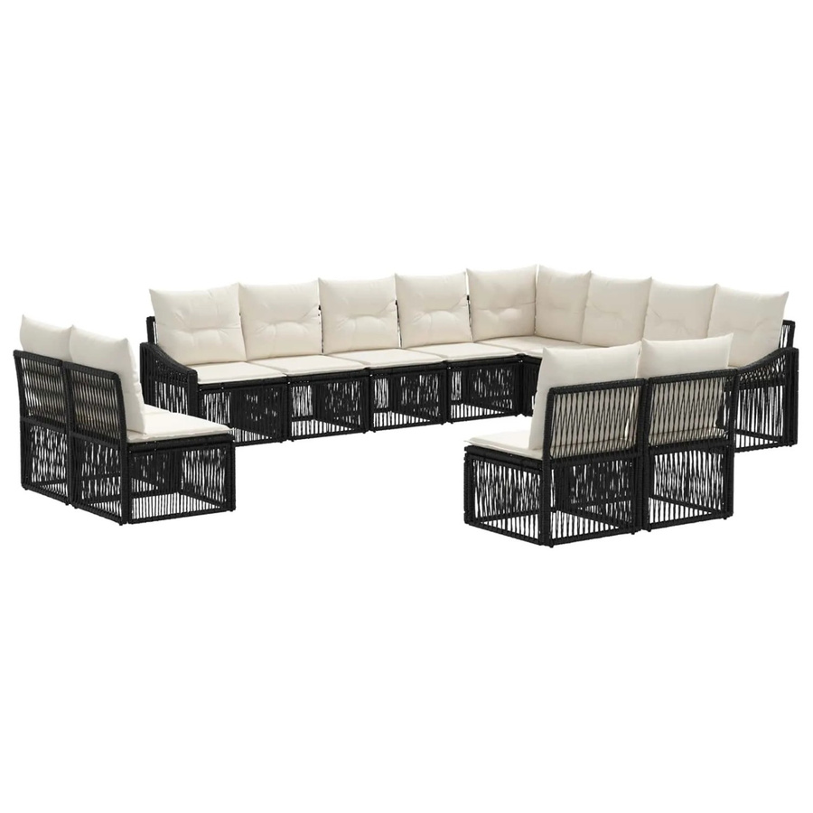 vidaXL Gartensofa-Set 12-tlg. aus Poly-Rattan und Stahl in Schwarz mit Polsterung und Kissen - Bild 2