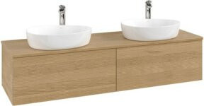 V&B Waschtischunterschrank Antao mit Frontstruktur und Beleuchtung, Farbe Eiche Honig/Braun, B: 160 cm, T: 50 cm - Bild 1