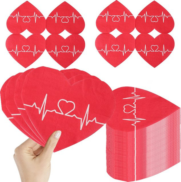 20 Stück rote Papierservietten mit Herz-Motiv für Valentinstag, Hochzeit und Geburtstag - Bild 1