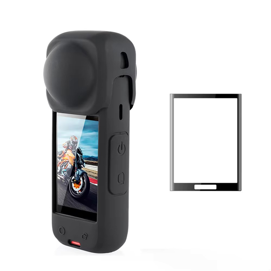 Insta360 X4 Zubehör Set: Gebogene weiche Displayschutzfolie, Silikonhülle und Objektivdeckel in Schwarz - Bild 5