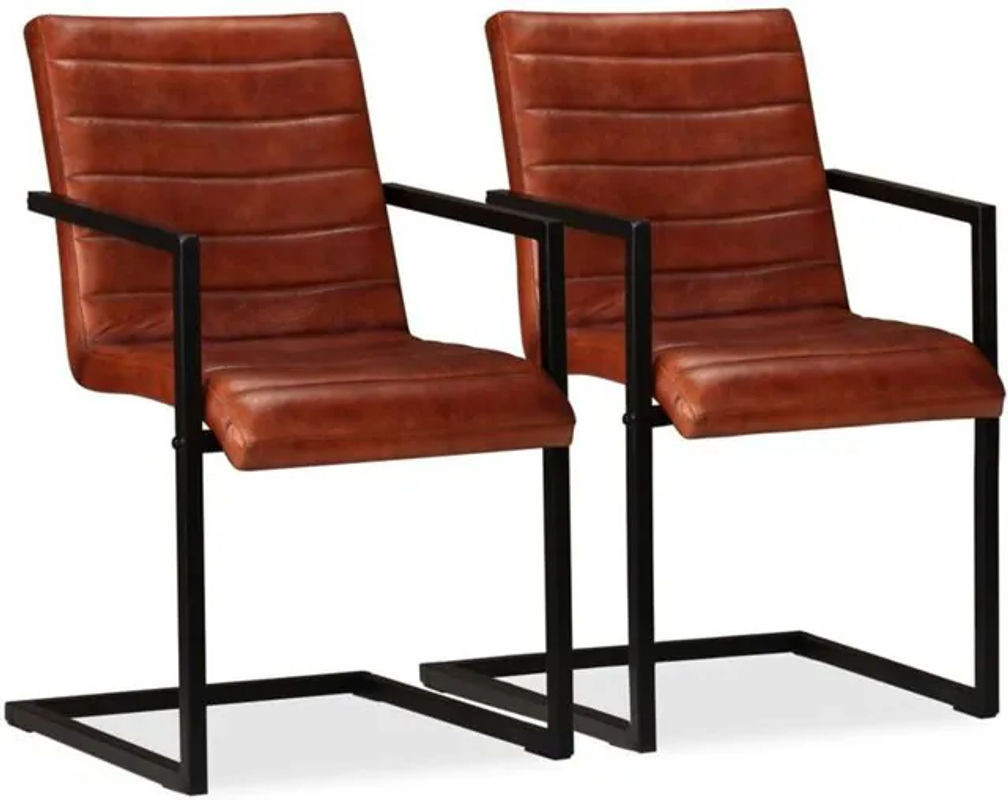 Set aus 2 Esszimmerstühlen aus braunem Echtleder im Retro Industrial Design von vidaxl - Bild 1