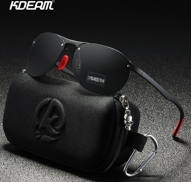 KDEAM Sonnenbrille, randlos, oval, Herren, schwarz, polarisiert, TR90 - Bild 1