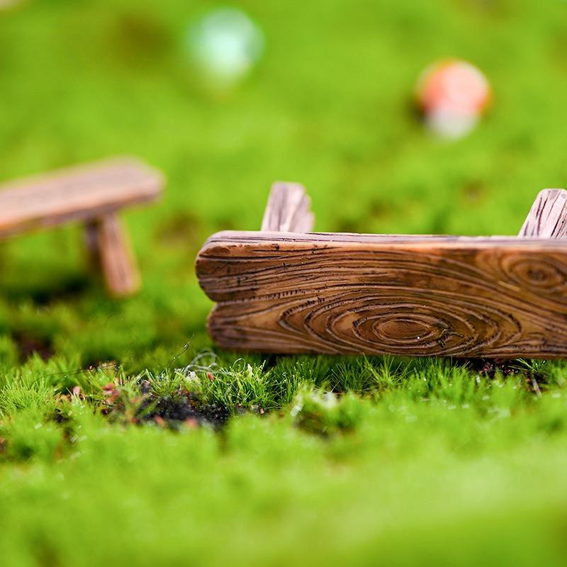 Mini-Parkbank aus Holz und Liebeshocker aus Kunstharz für Feengarten - Bild 2