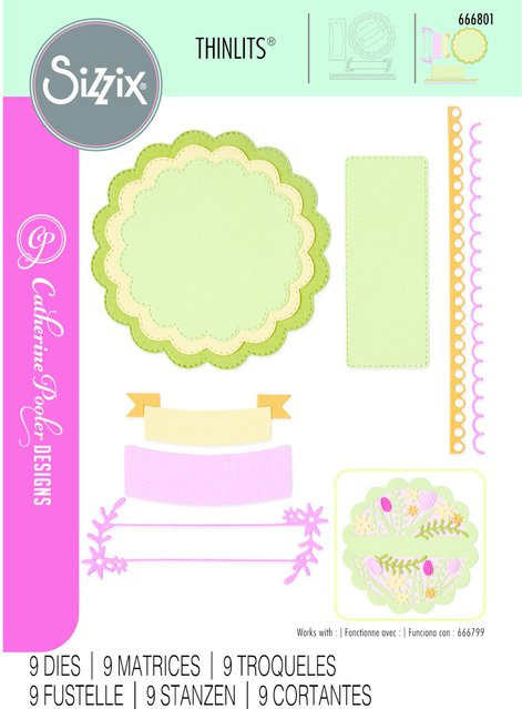 Sizzix Thinlits Stanzformen Set Scalloped Circle, Borders & Banners in Silber - Bild 1