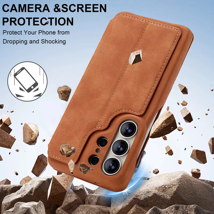 Luxuriöse Lederhülle mit magnetischem Kartenfach und Standfunktion für Samsung Galaxy S26 Ultra, S25 Plus, S24 und S23 in Braun - Bild 2