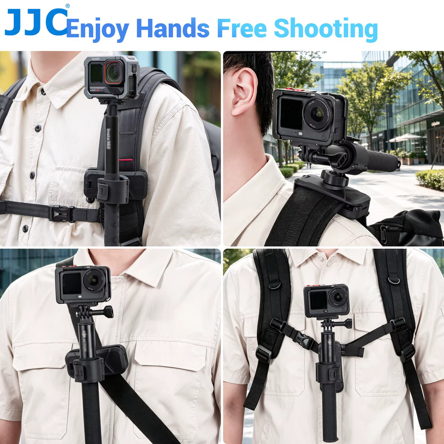 JJC Selfie-Stick-Holster Rucksack-Clip-Halterung in Schwarz für Insta360 X4 X5 ACE Pro 2 GO Ultra DJI Action 6 5 GoPro 13 12 11 Action Camera Zubehör - Bild 5