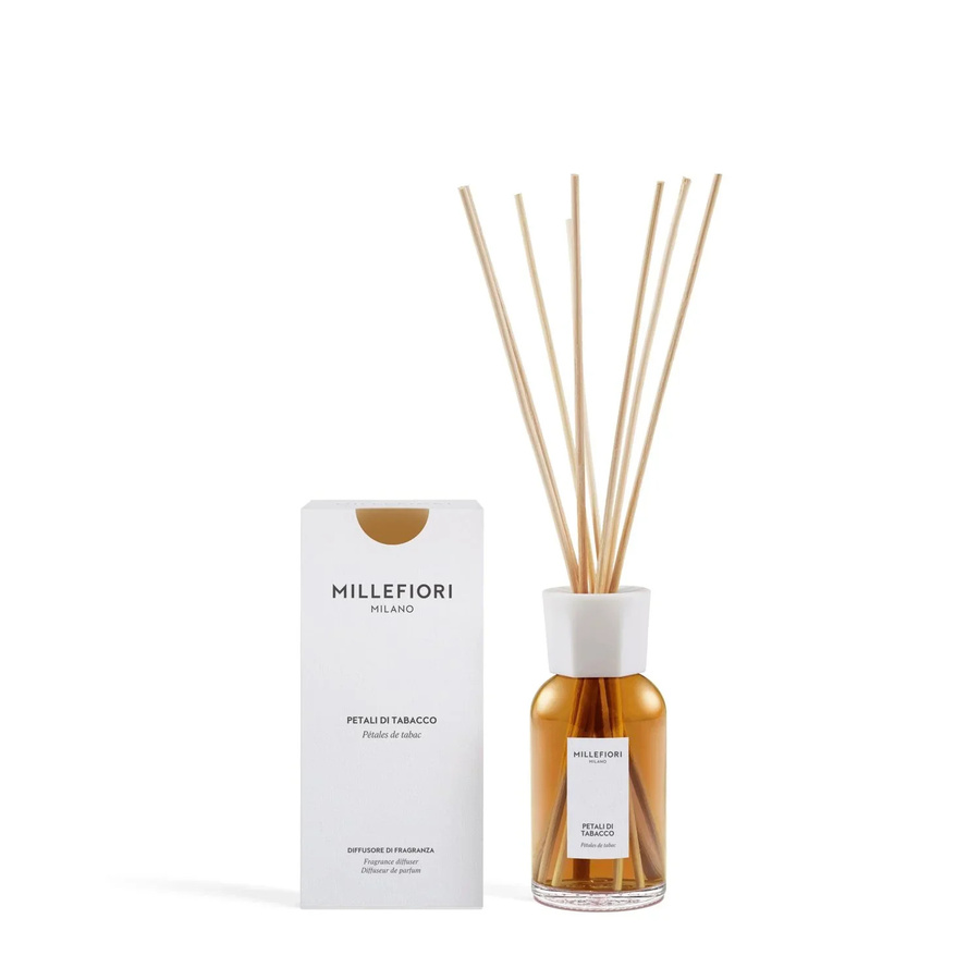 Millefiori Milano Raumduft-Diffusor Petali di Tabacco mit Rattanstäbchen, 250 ml, würzig-süß, transparent - Bild 1