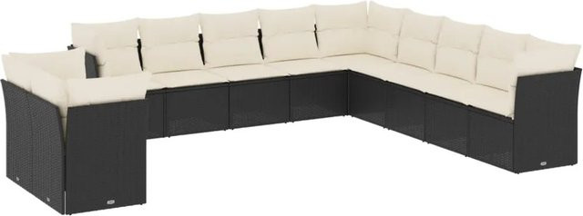 vidaXL 11-tlg. Garten-Sofagarnitur in L-Form aus Poly-Rattan und Metall mit Kissen in Schwarz - Bild 1