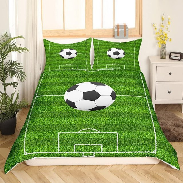 Fußball Bettwäsche Set Binchi Outdoor Product mit handgezeichneter Skizze in Grün für Jungen und Teenager, B/H: 172 x 218 cm - Bild 1