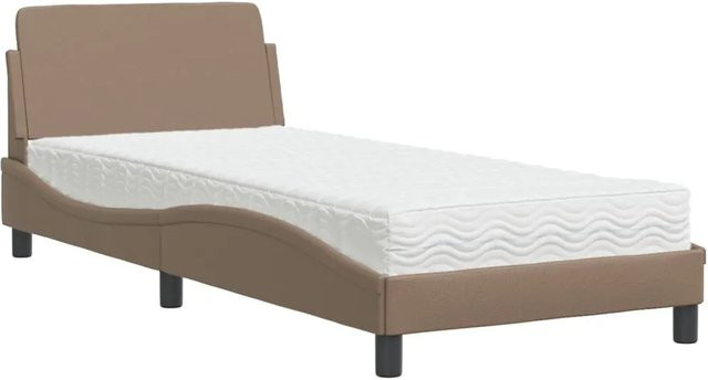 vidaXL Bett mit Matratze aus Kunstleder in Cappuccino-Braun, B/L: 80 x 200 cm - Bild 1