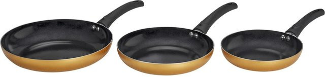Mömax Pfannenset Goldy, 3-teilig, Goldfarben, Keramik und Aluminium - Bild 1