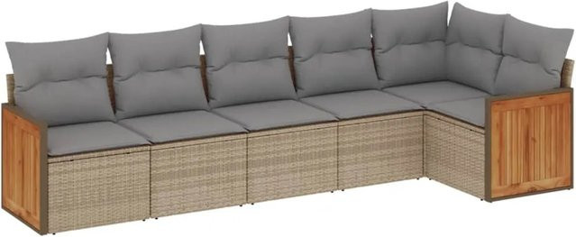 vidaXL 6-tlg Garten-Sofagarnitur aus Poly-Rattan in Beige mit L-Form und integriertem Stauraum - Bild 1