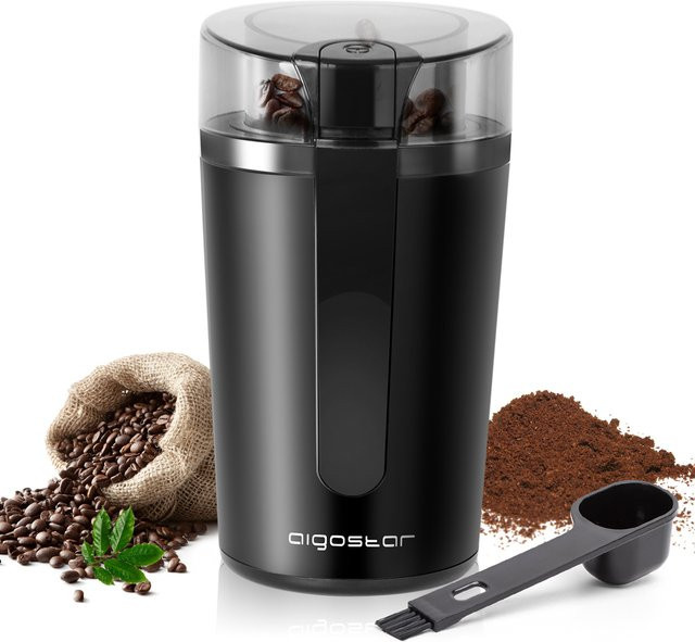Aigostar Elektrische Kaffeemühle mit 200W in Schwarz, Multifunktionale Gewürzmühle mit einstellbarem Mahlgrad und 60g Fassungsvermögen für Kaffeebohnen, Nüsse, Gewürze und Getreide, BPA-frei - Bild 1