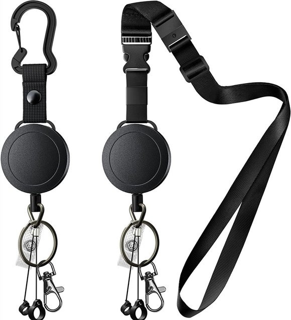 Schwarzer Ausweishalter aus Kunststoff mit Schlüsselanhänger und einziehbarem ID-Lanyard für Profis - Bild 1