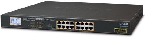 Planet GSW-1820VHP 16-Port Gigabit PoE+ Network Switch mit 300W, 2 SFP und LCD PoE-Monitor, Schwarz - Bild 1