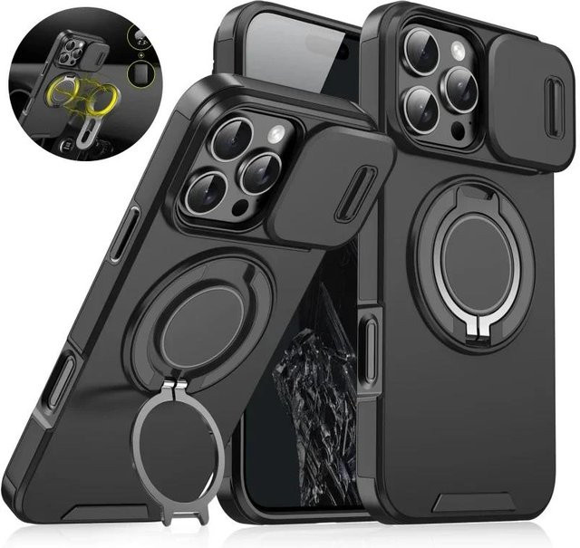 Luxuriöse MagSafe Magnetische Kabellose Ladehülle für Apple iPhone 11 bis 17 Pro Max mit Schiebe-Kameraschutz in Schwarz und Rot - Bild 1