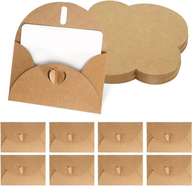 iSRCRAFT Vintage Notizkarten-Set mit Umschlägen und Herzverschluss in Braun, 40 Stück leere Geschenkkarten für Hochzeitsfeier-Einladungen aus Papier - Bild 1