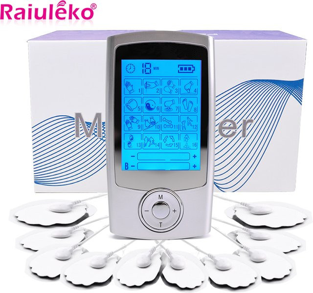 Raiuleko Elektrisches TENS Ganzkörper-Massagegerät in Silber mit 16 Modi zur Schmerzlinderung und Muskelstimulation durch EMS und Akupunktur-Pulse - Bild 1