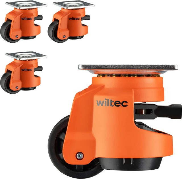 Wiltec Schwerlastrollen 4er Set mit Ratschengriff in Orange, Tragkraft 1000 kg, Lenkrollen für den Transport - Bild 1
