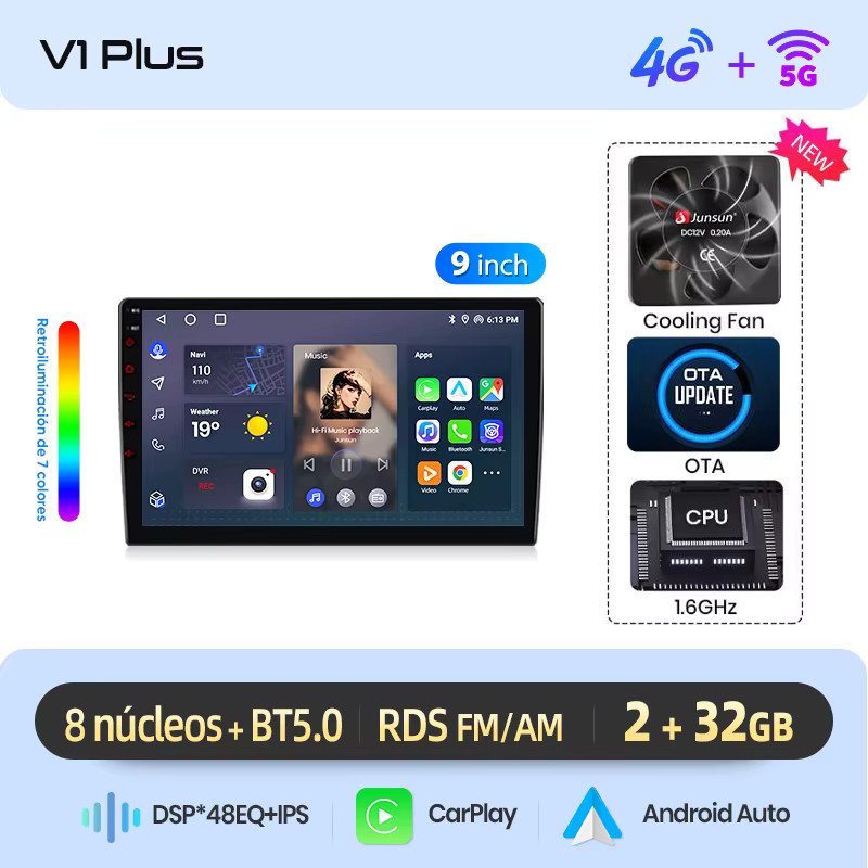 Junsun 2DIN Autoradio mit KI-Sprachsteuerung für Ford Kuga Escape 2013-2016, kabelloses CarPlay, Android Auto, Bluetooth, GPS, DAB+ und RDS in Schwarz - Bild 5