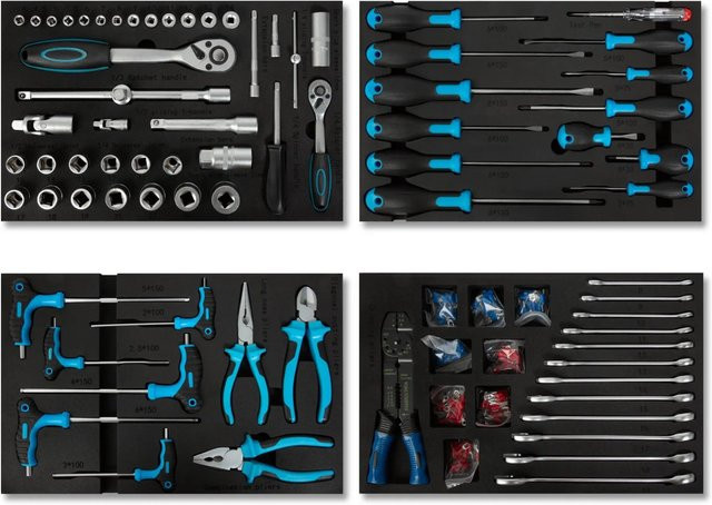 Eberth Multitool Werkzeug Set mit 81 Teilen in Blau und Schwarz für Werkzeugwagen inklusive Schraubendreher, Schlüssel, Steckschlüsseln, Inbusschlüsseln und Zangen - Bild 1